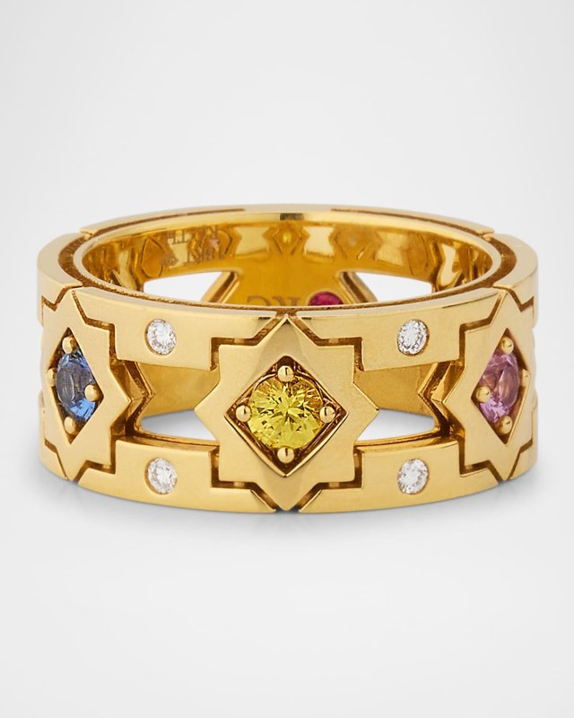 18K Yellow Gold Navarra Ring with Mixed Sapphires and Diamonds
